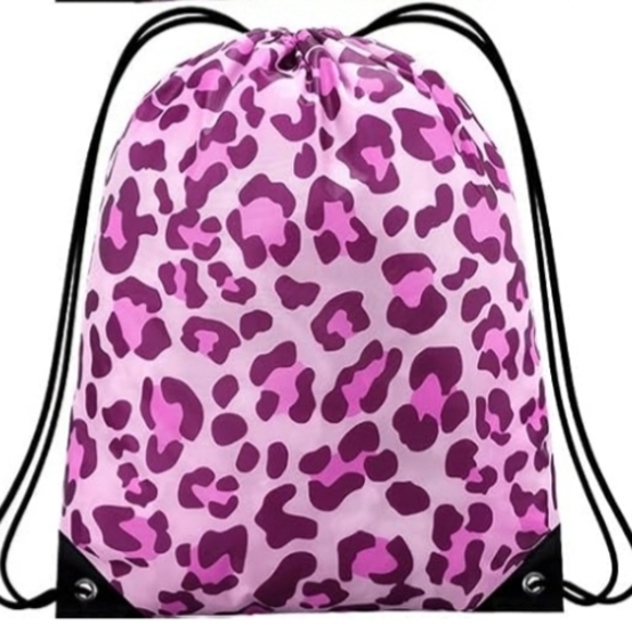 Pink Leopard Print Drawstring Bag - Picture 2 of 4